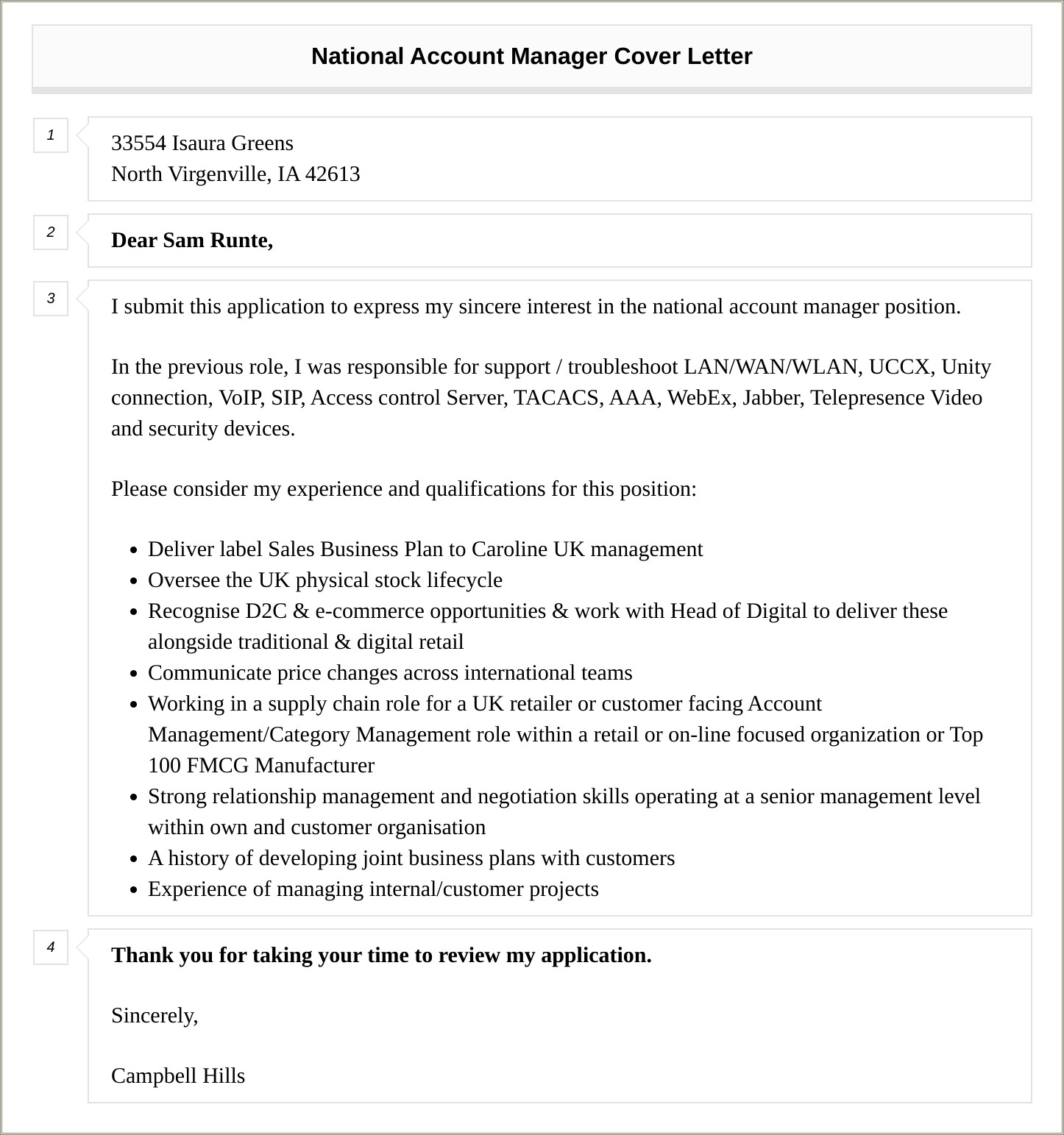 National Account Manager Resume Cover Letter