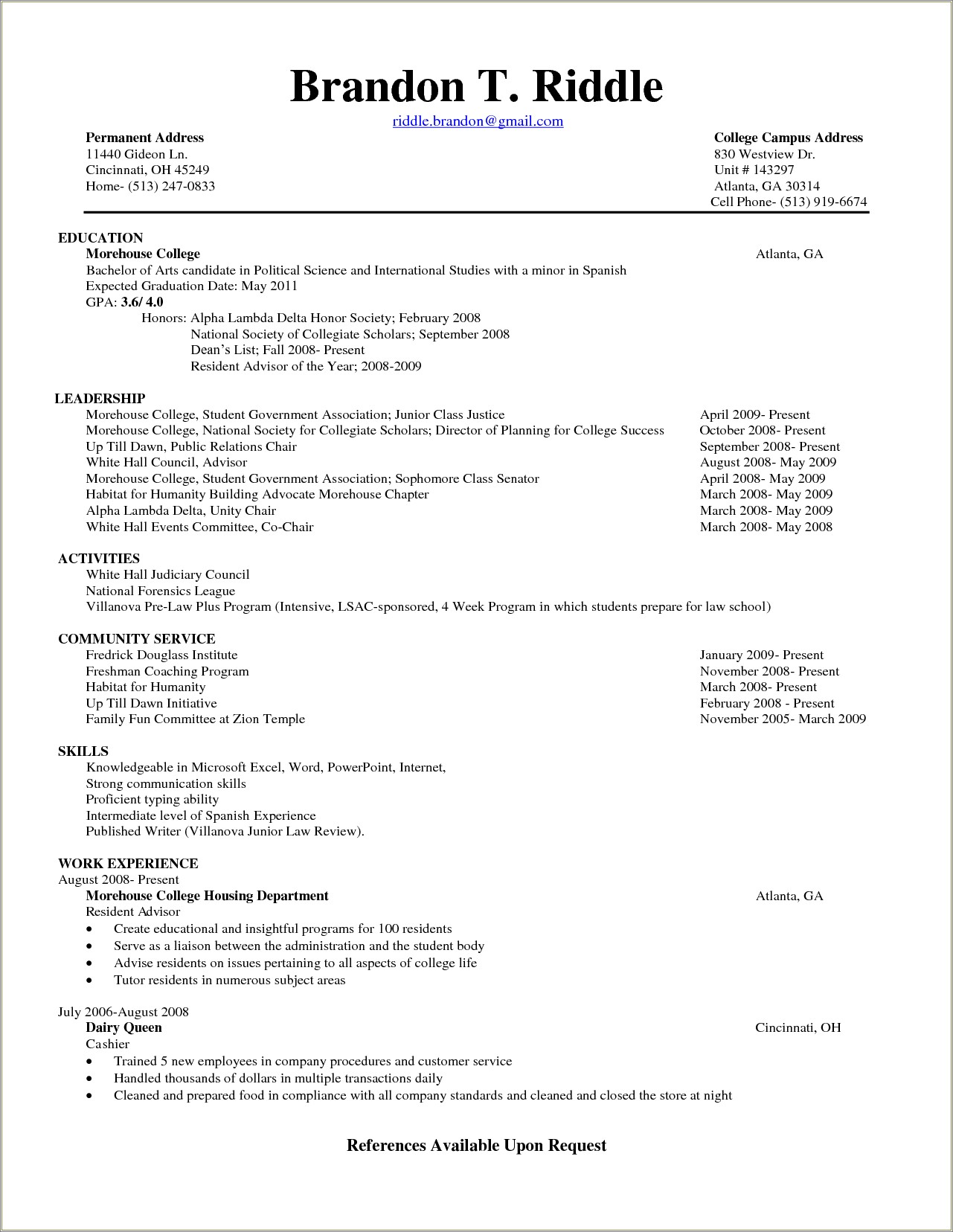 National Honors Society College Resume Example