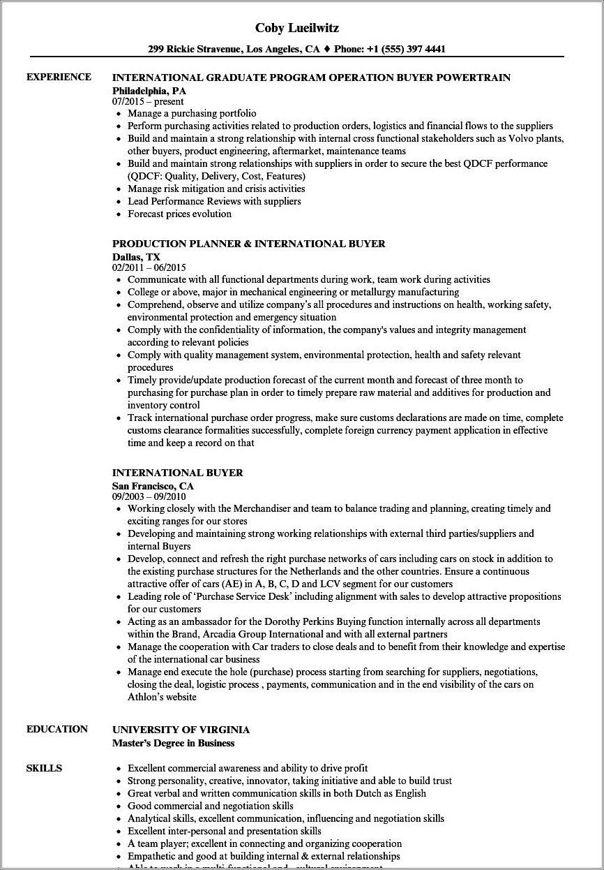 Negotiated Skills On A Resume Example