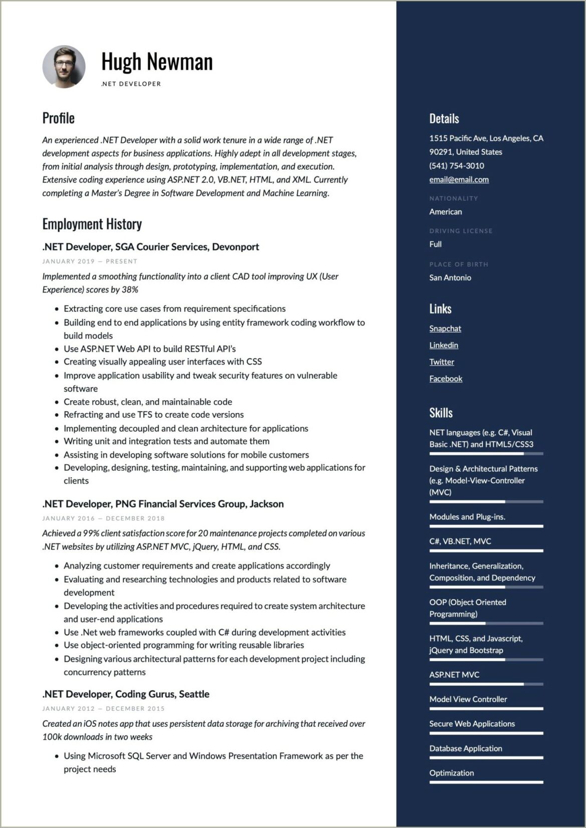 Net Developer Resume For 7 Year Experience