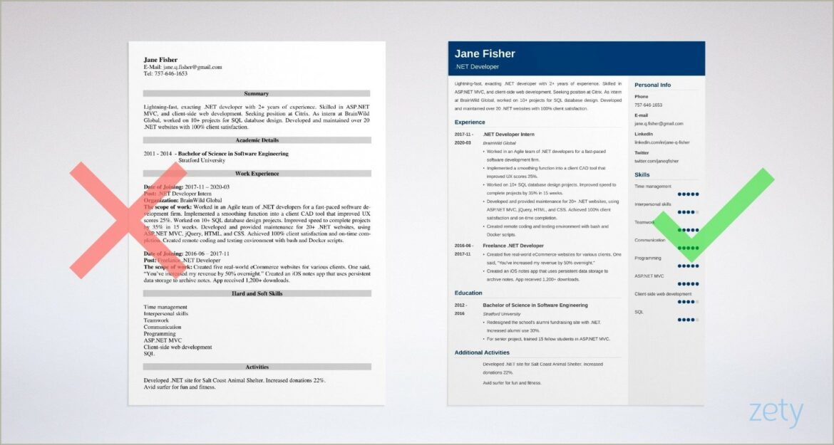 Net Developer Sample Resume Job Hero