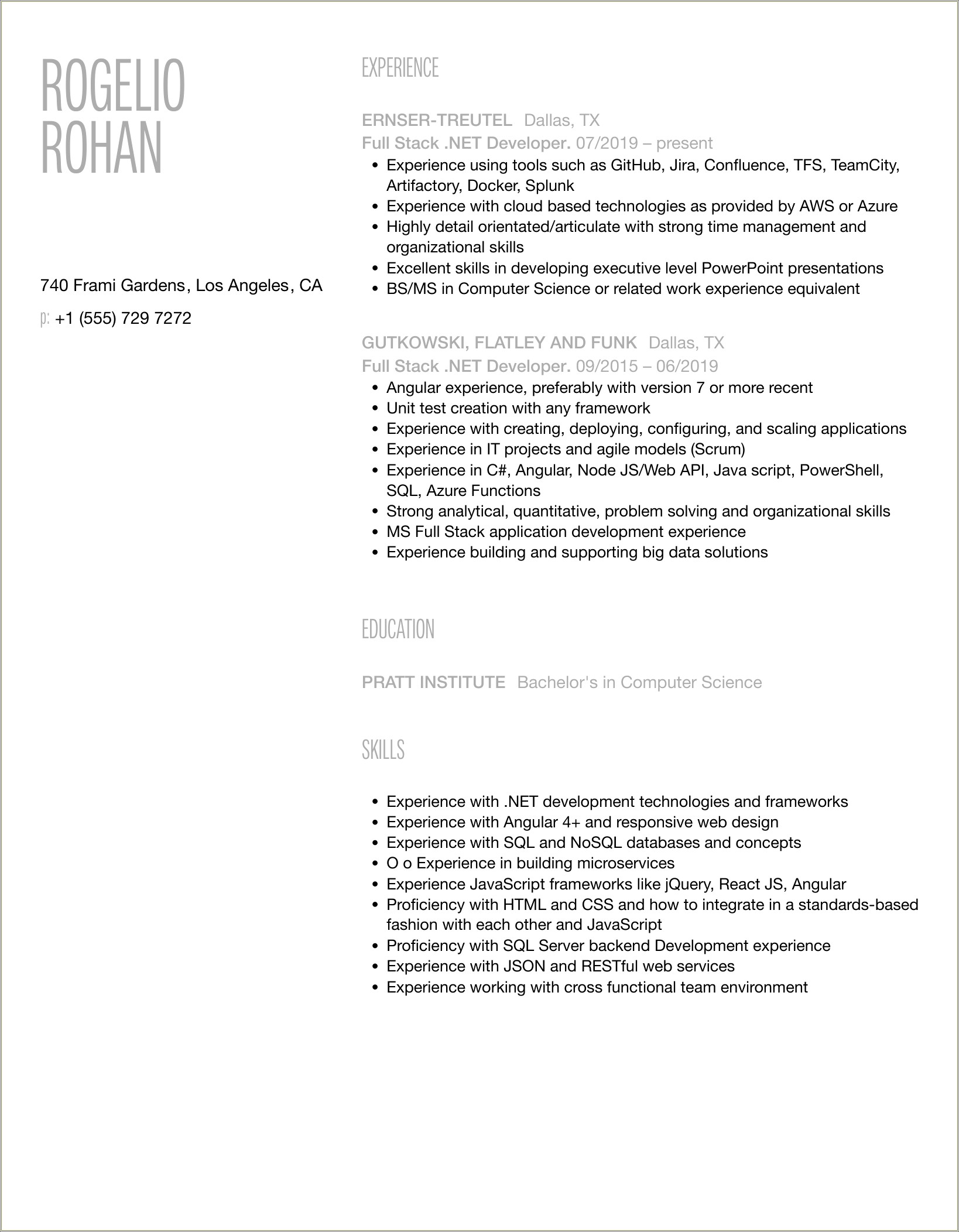 Net Developer With Splunk Sample Resume