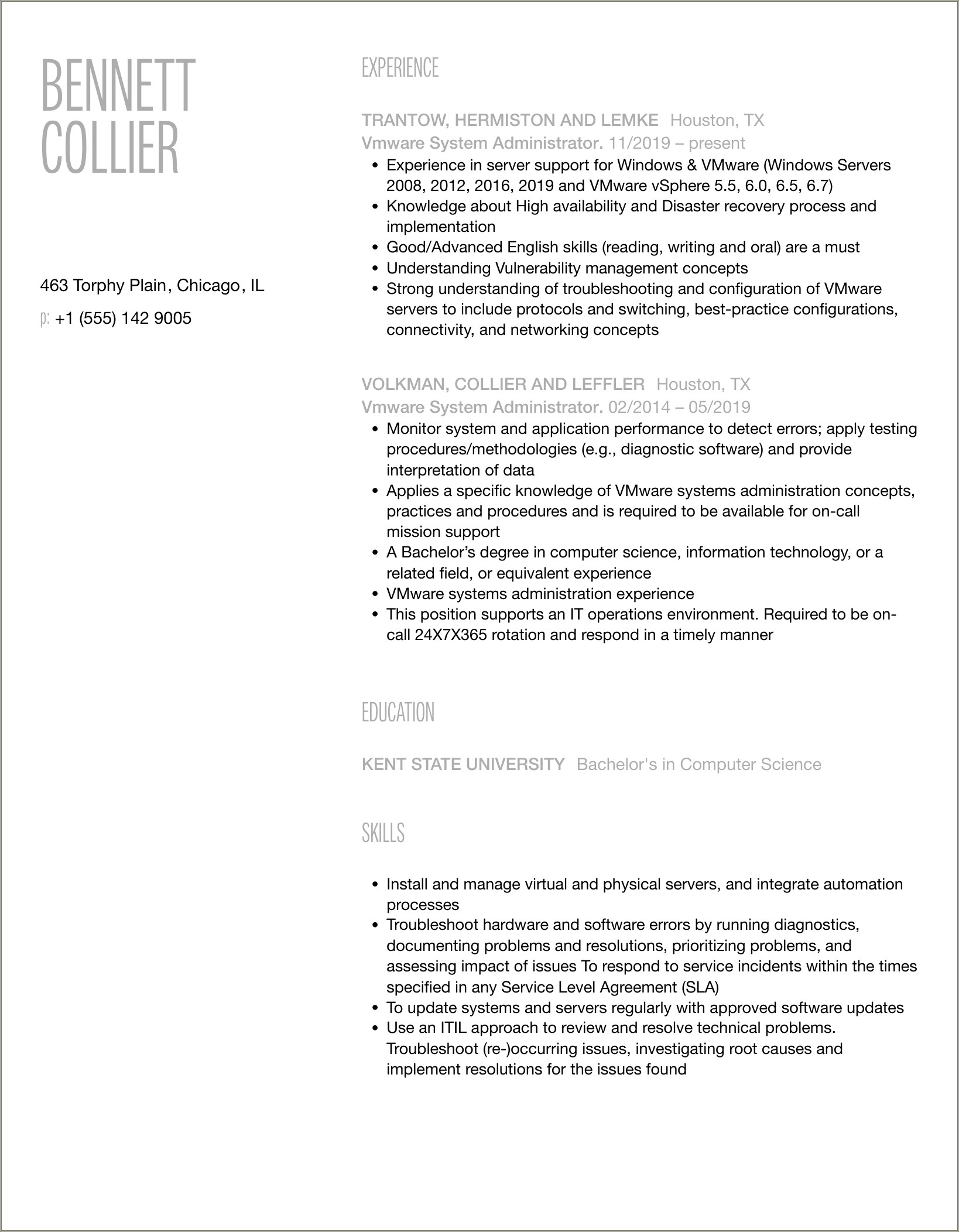 Netbackup System Administrator Resume With Vmware Experience