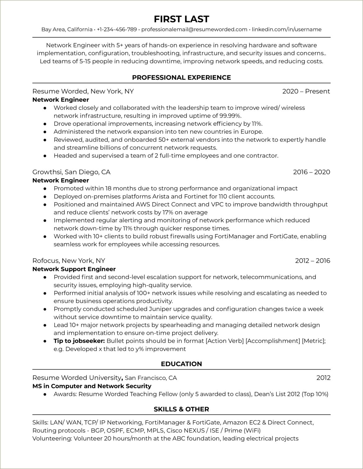 Network Admin Cloud Engineer Resume Sample