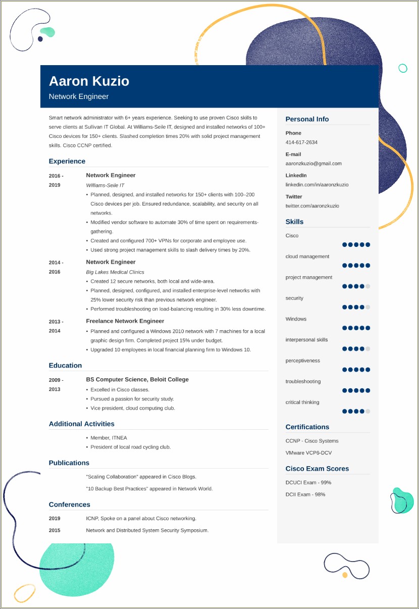 Network Engineer Functional Resume Objective Example