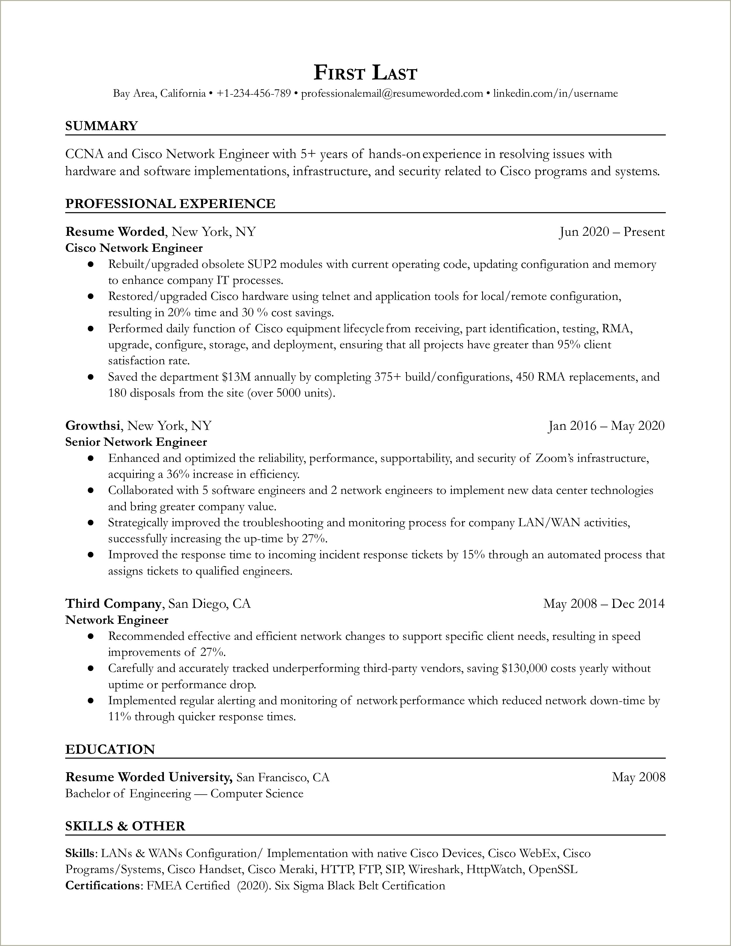 Network Engineer Resume With 2 Year Experience Download