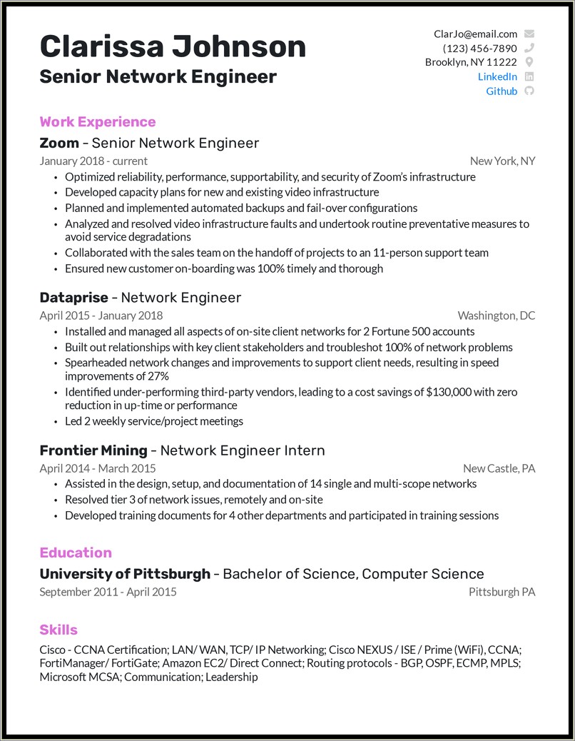 Network Engineer Resume With 2 Year Experience Pdf