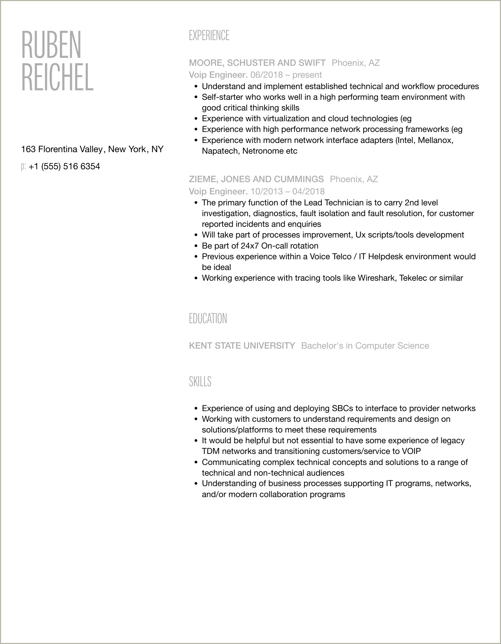Network Voip Engineer Cucdm Sample Resume