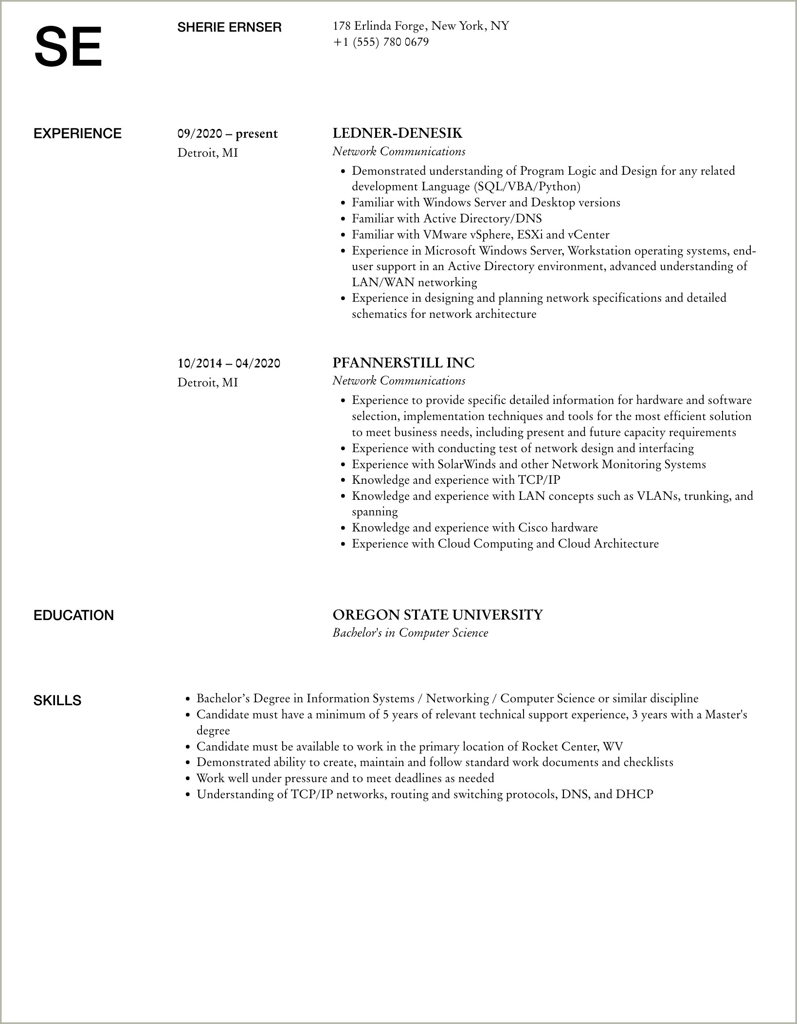 Networking And Network Ip Schemes Sample Resumes