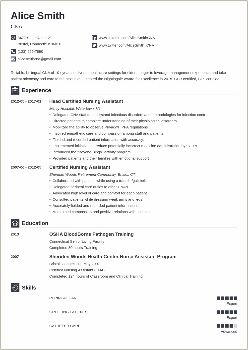 New Cna Resume Summary Of Qualifications