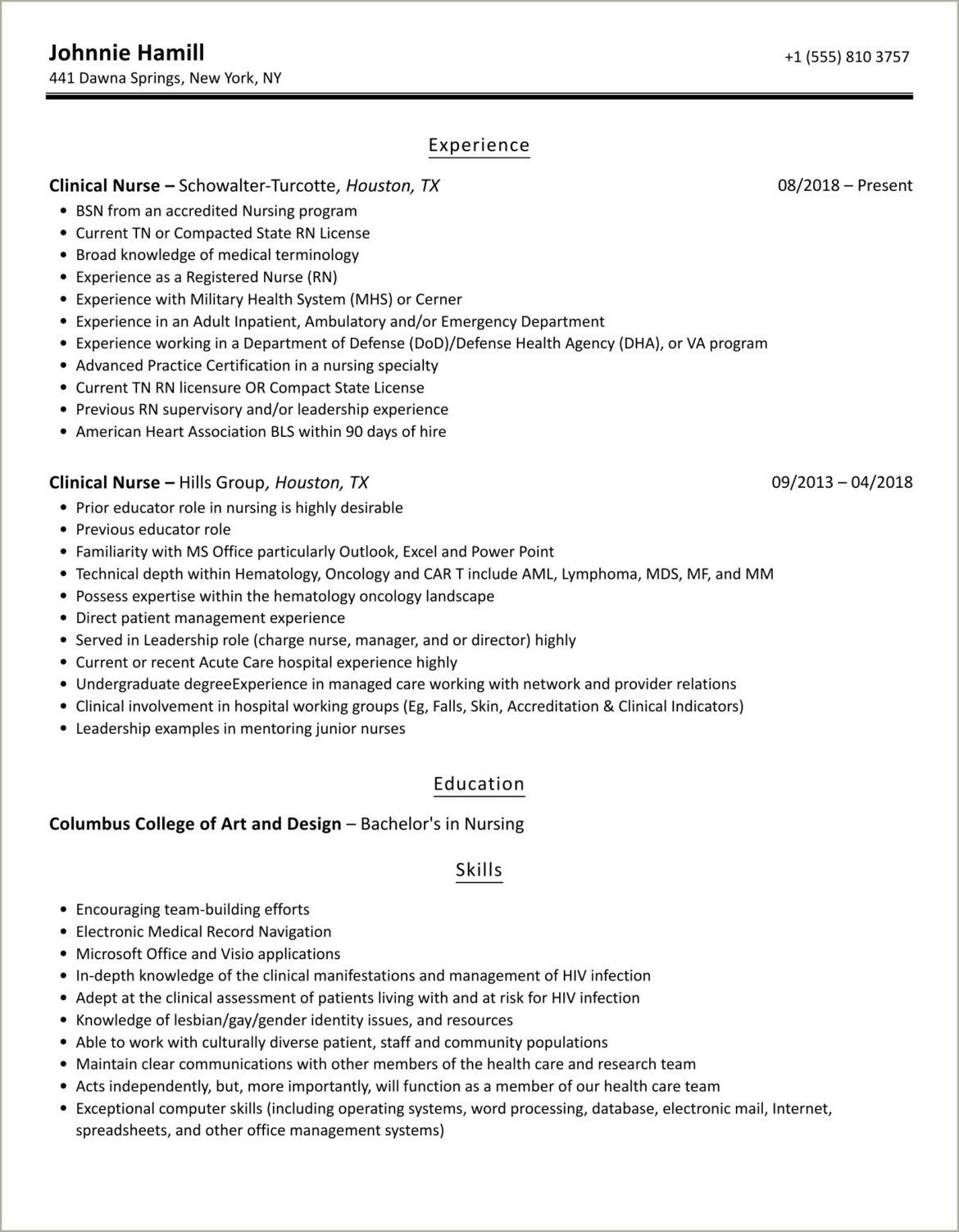 New Grad Nursing Resume Clinical Experience Ucsd