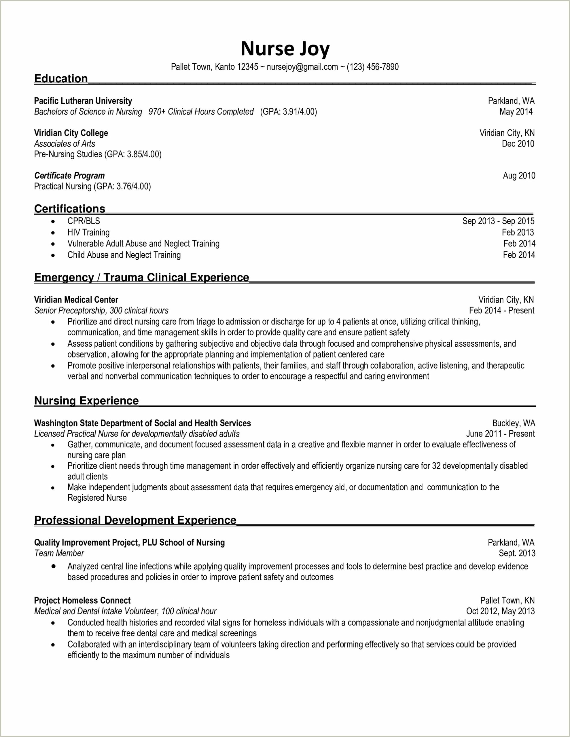 New Grad Rn Resume Clinical Experience