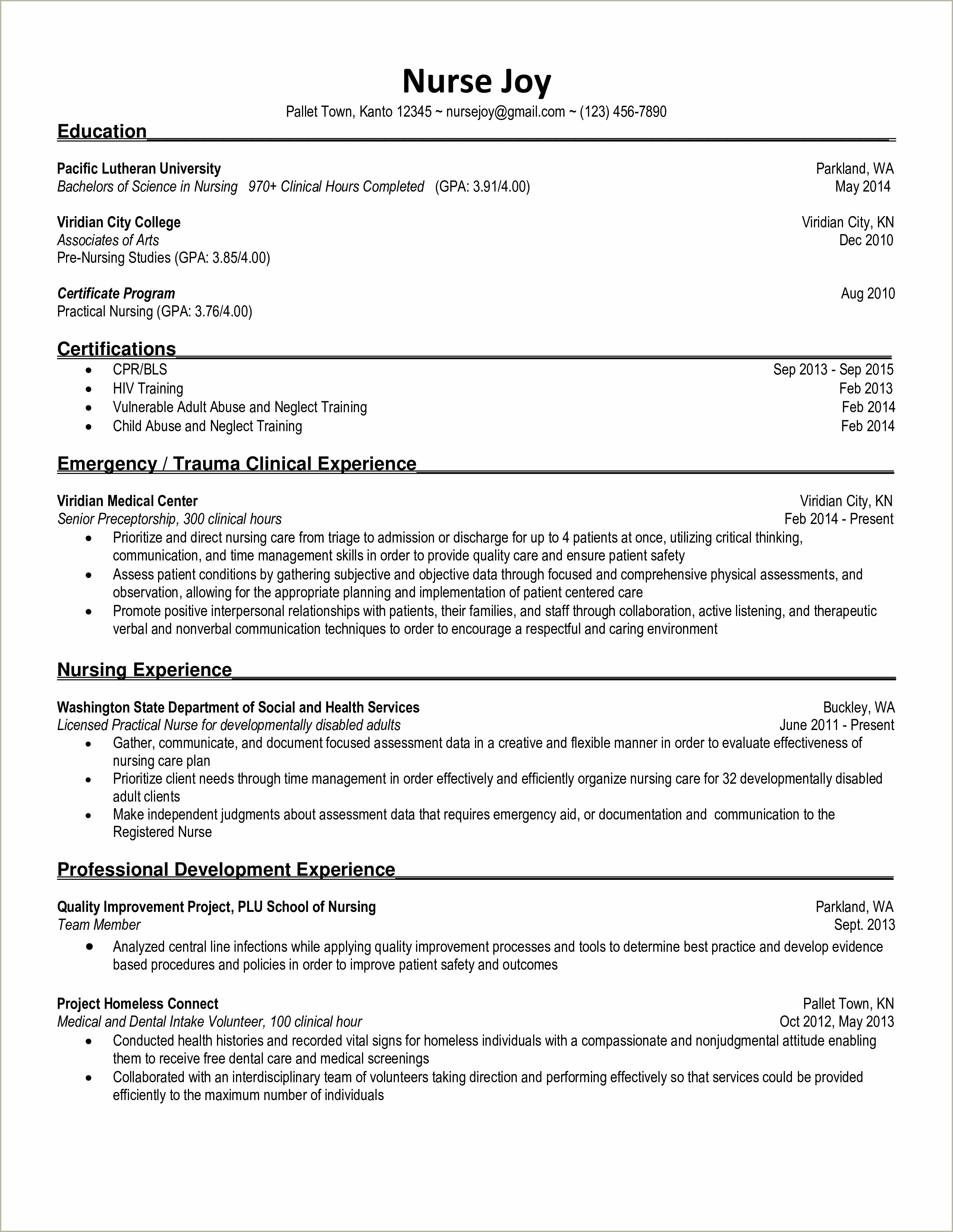 New Grad Rn Resume Clinical Experience