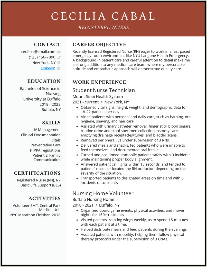 New Grad Rn Resume Samples Skills