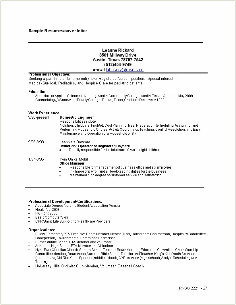 New Graduate Nursing Resume And Cover Letter