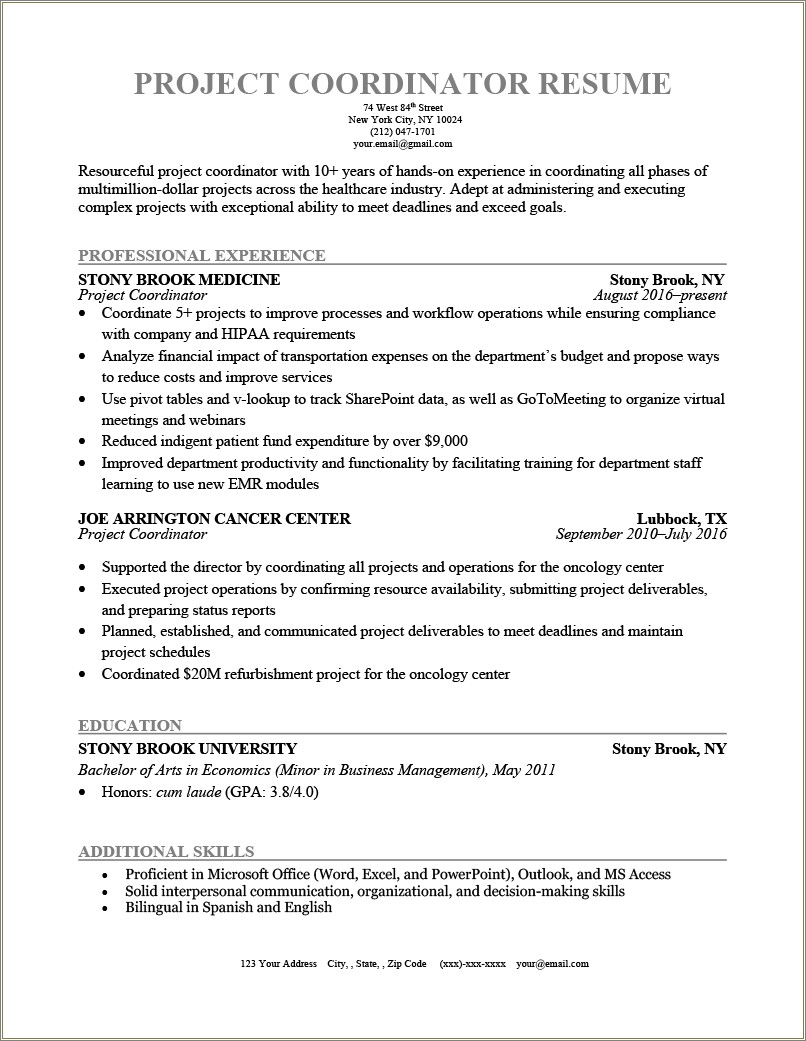 New Graduate Project Management Resume Examples