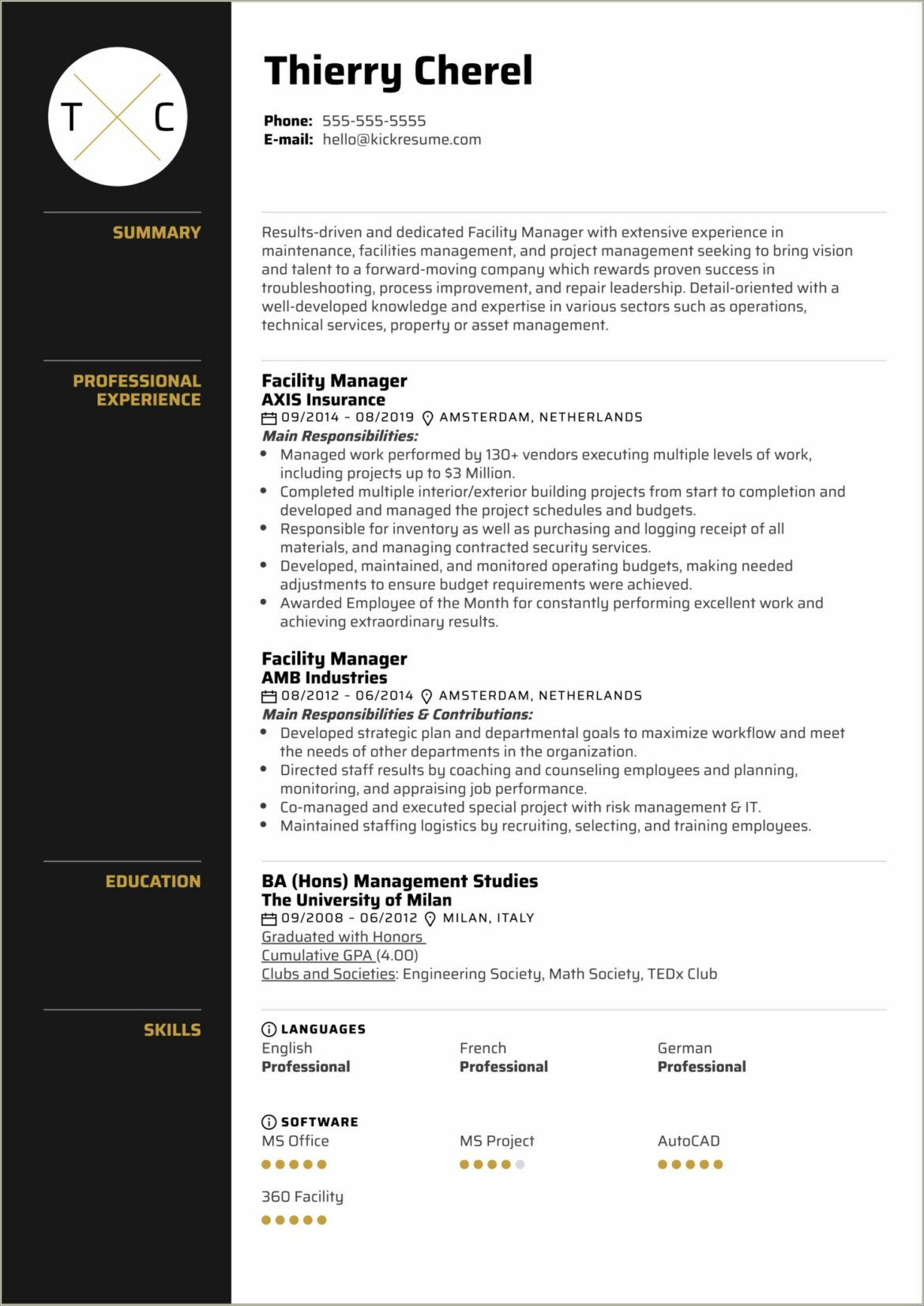 New Location Project Manager Resume Sample Doc