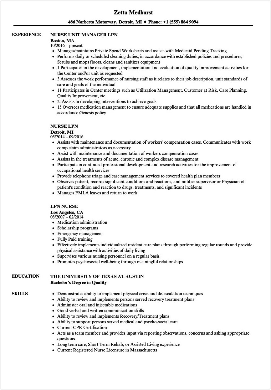 New Lpn Resume With No Experience Skills