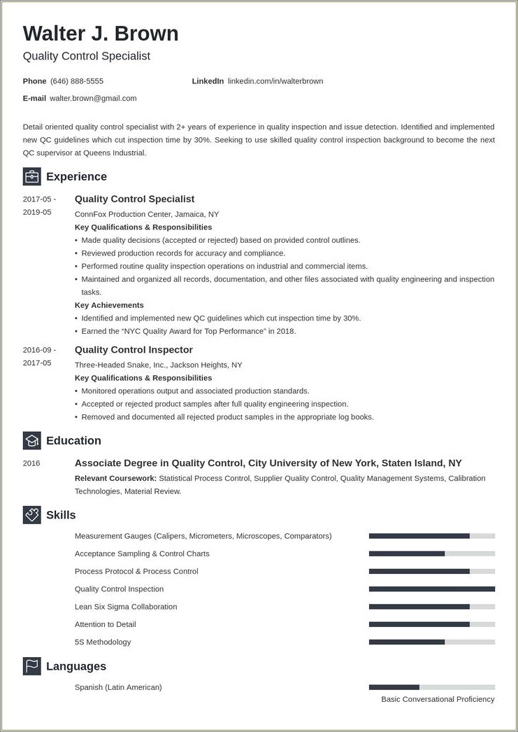 New Resume Format Examples For Quality Inspector