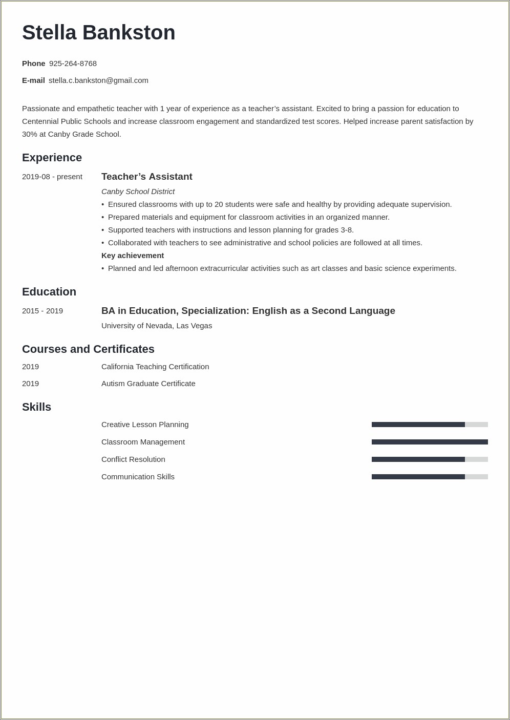New Teacher With No Experience Resume
