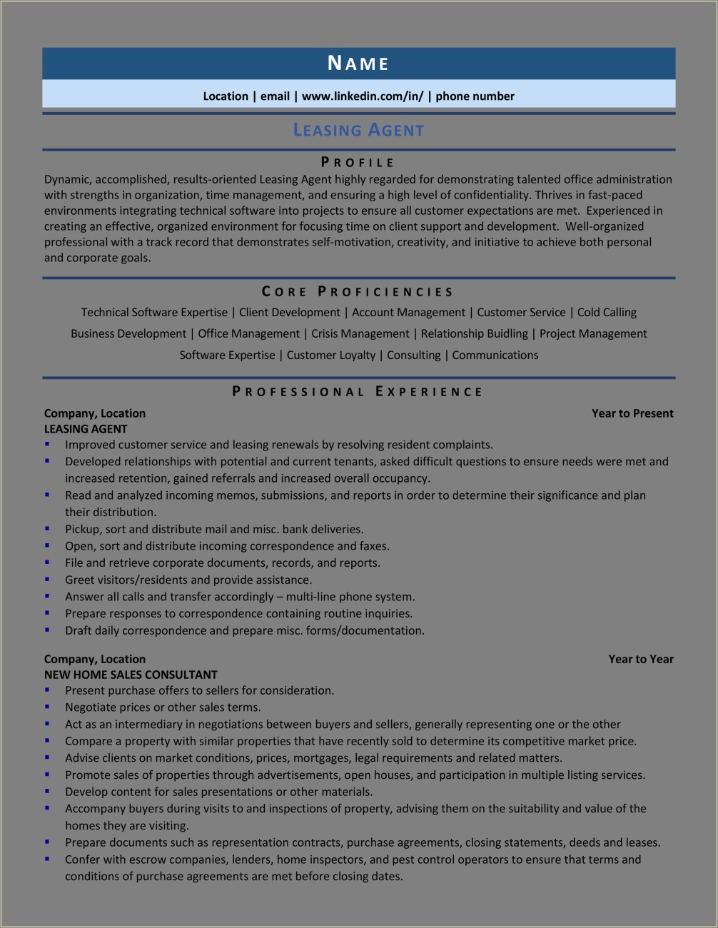 No Experience Apartment Leasing Agent Resume