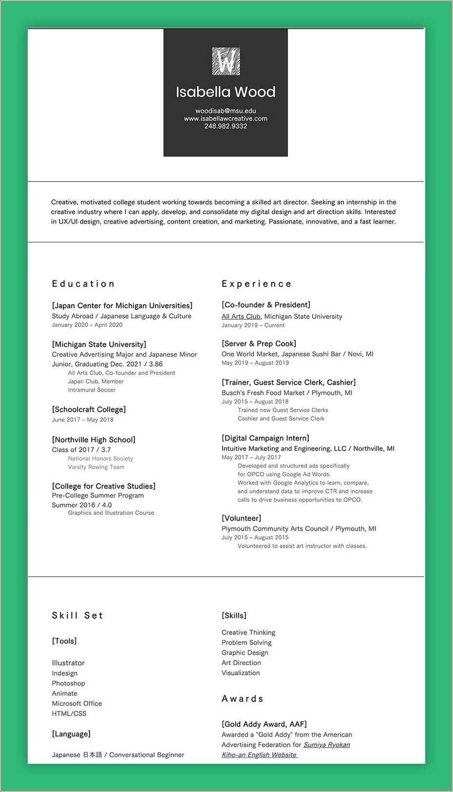 No Work Experience Graphic Design Resume