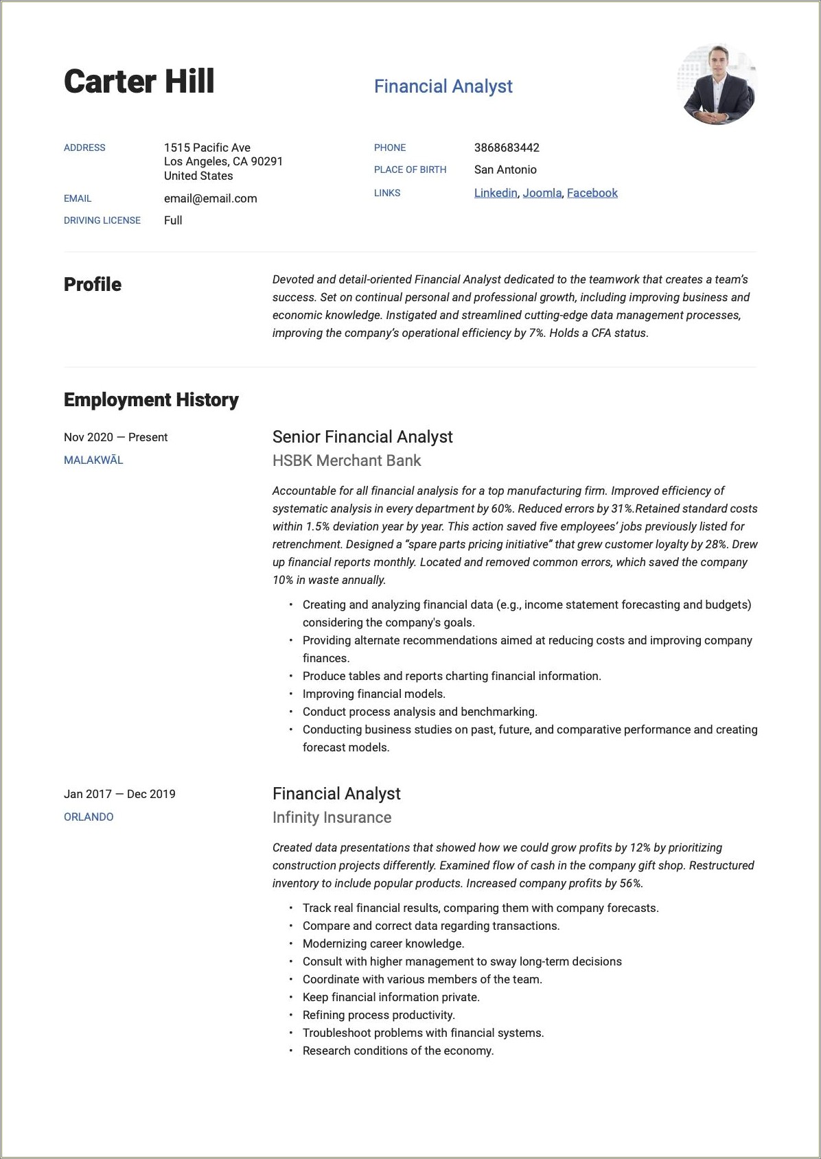 Non Profit Financial Analyst Resume Summary