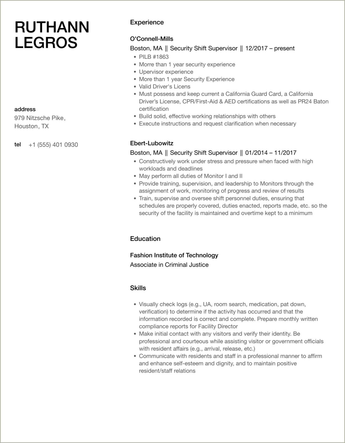 Nuclear Security Officer Job Description For Resume