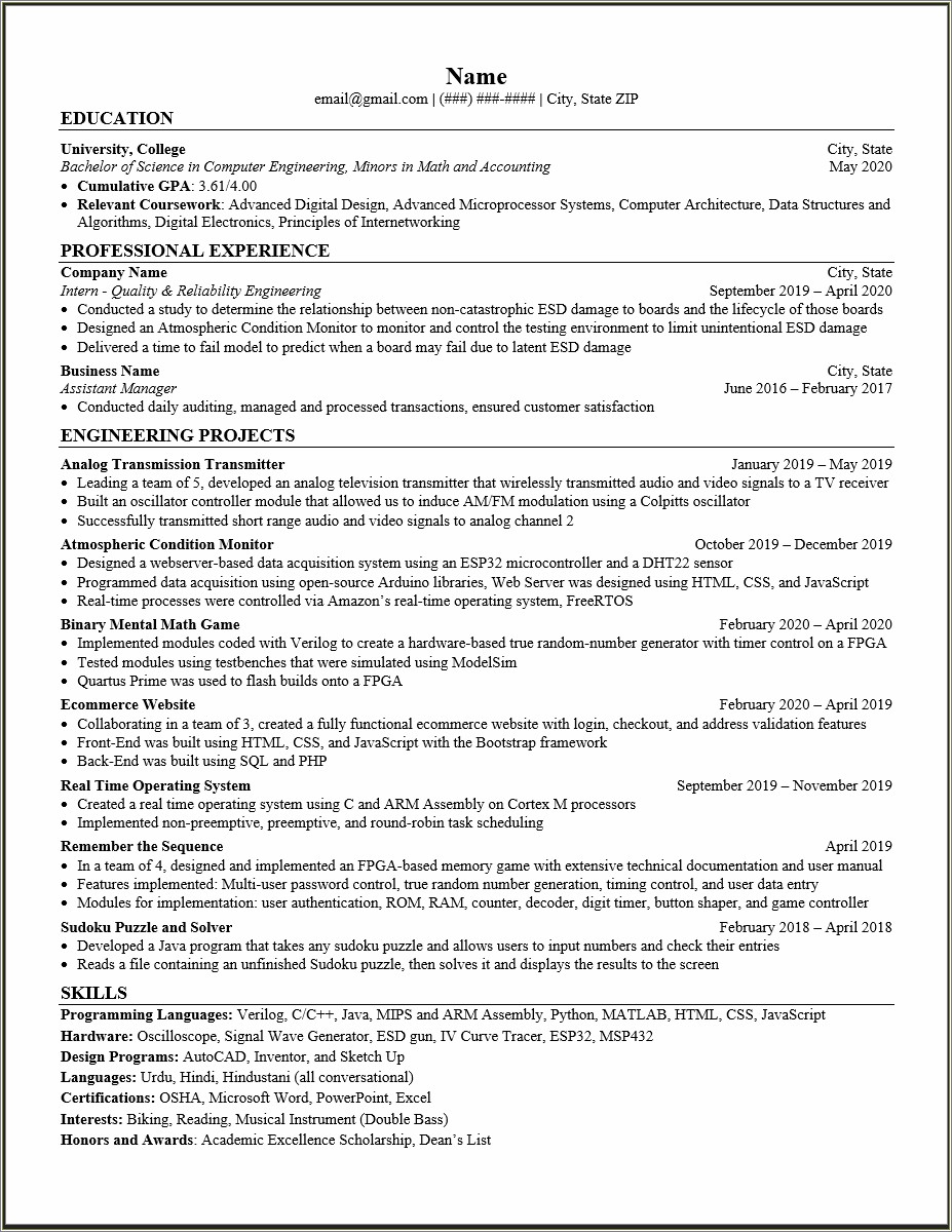 Number Of Projects To Put In Resume