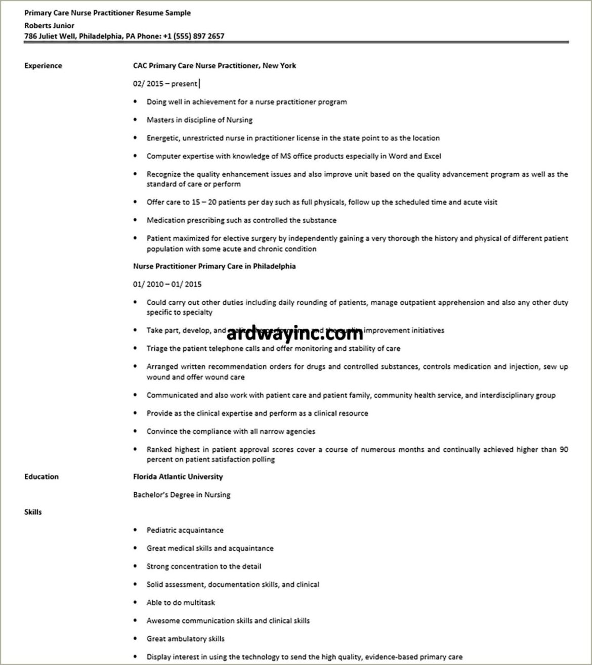 Nurse Practitioner Resume Objective Primary Care