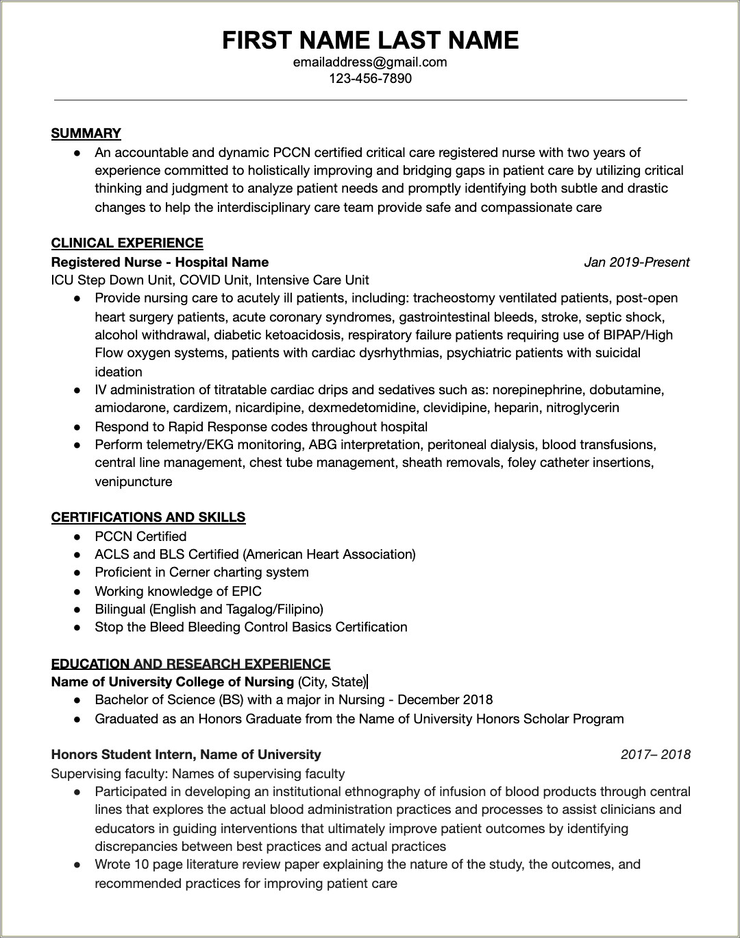 Nurse Resume Example Step Down Unit