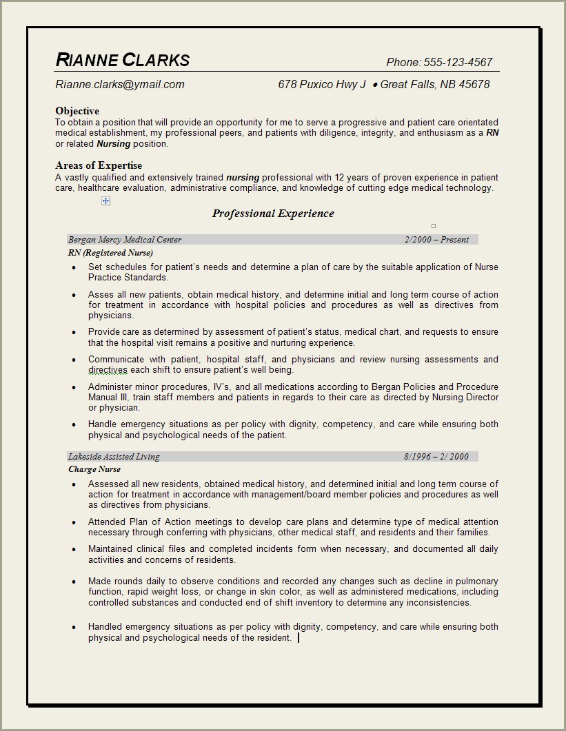 Nursing Resume Examples With Clinical Experience Australia