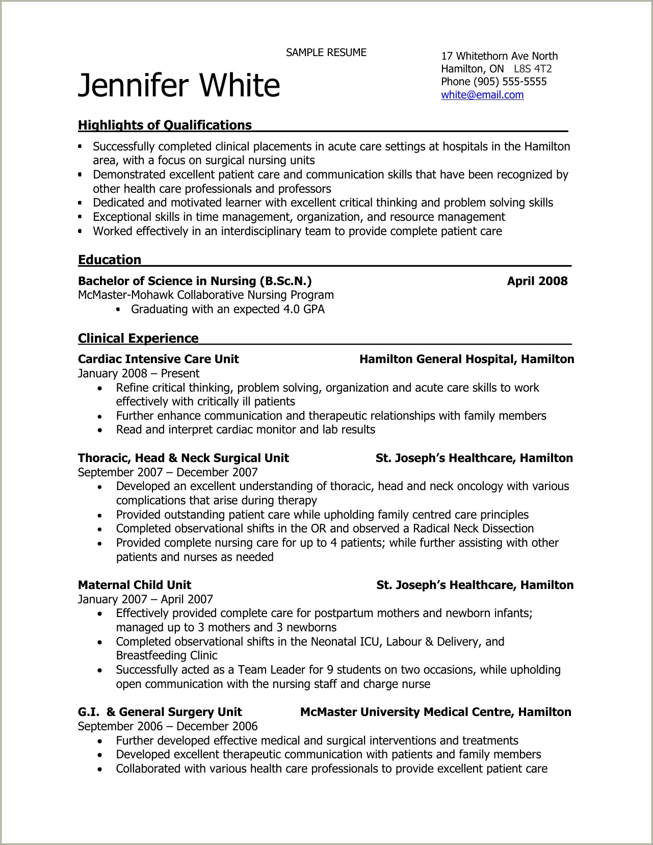 Nursing Student Resume Examples With Clinical Experience
