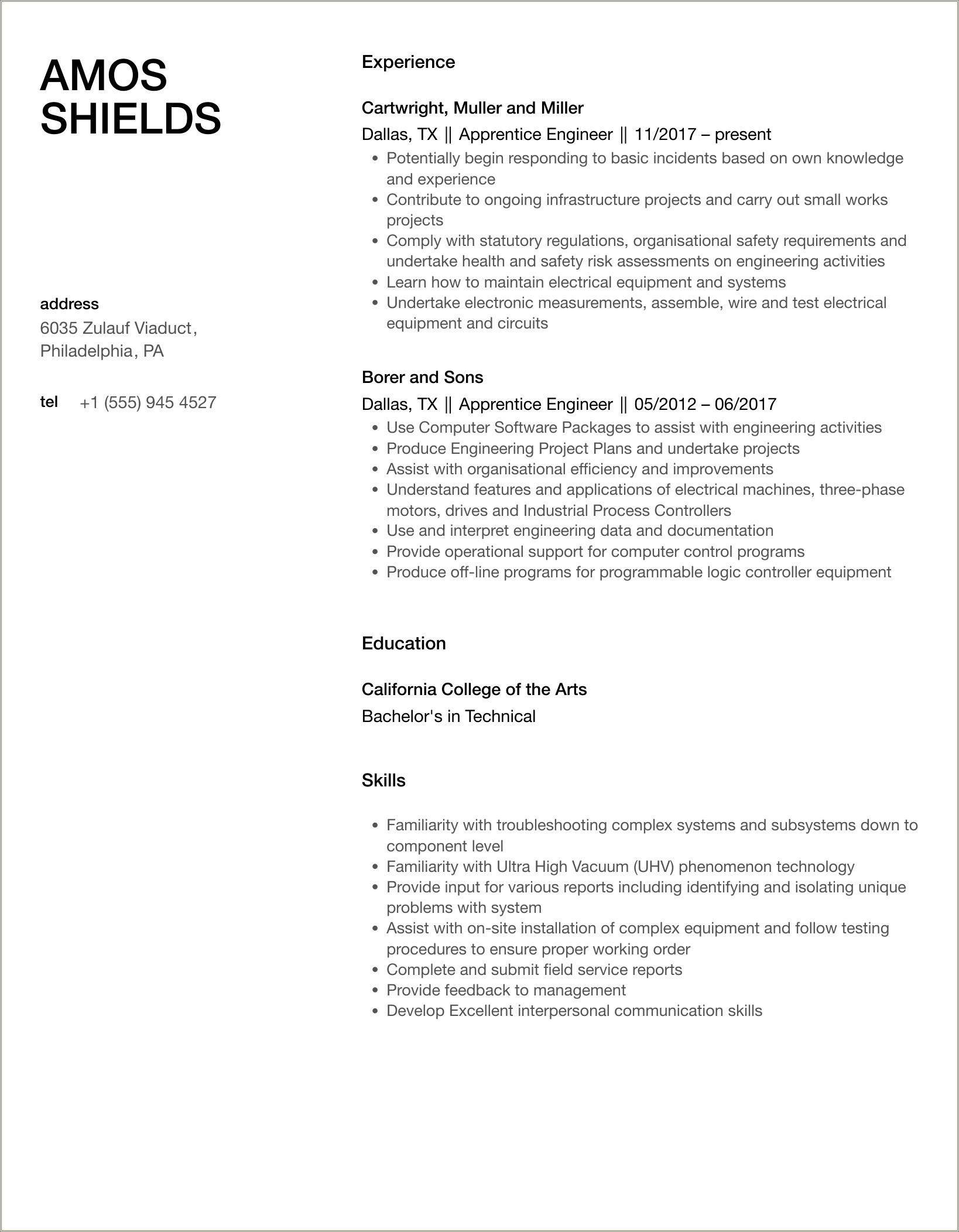 Nv Energy Apprenticeship Summary For Resume Examples
