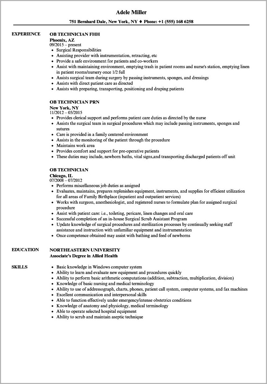 Ob Nurse Job Description For Resume