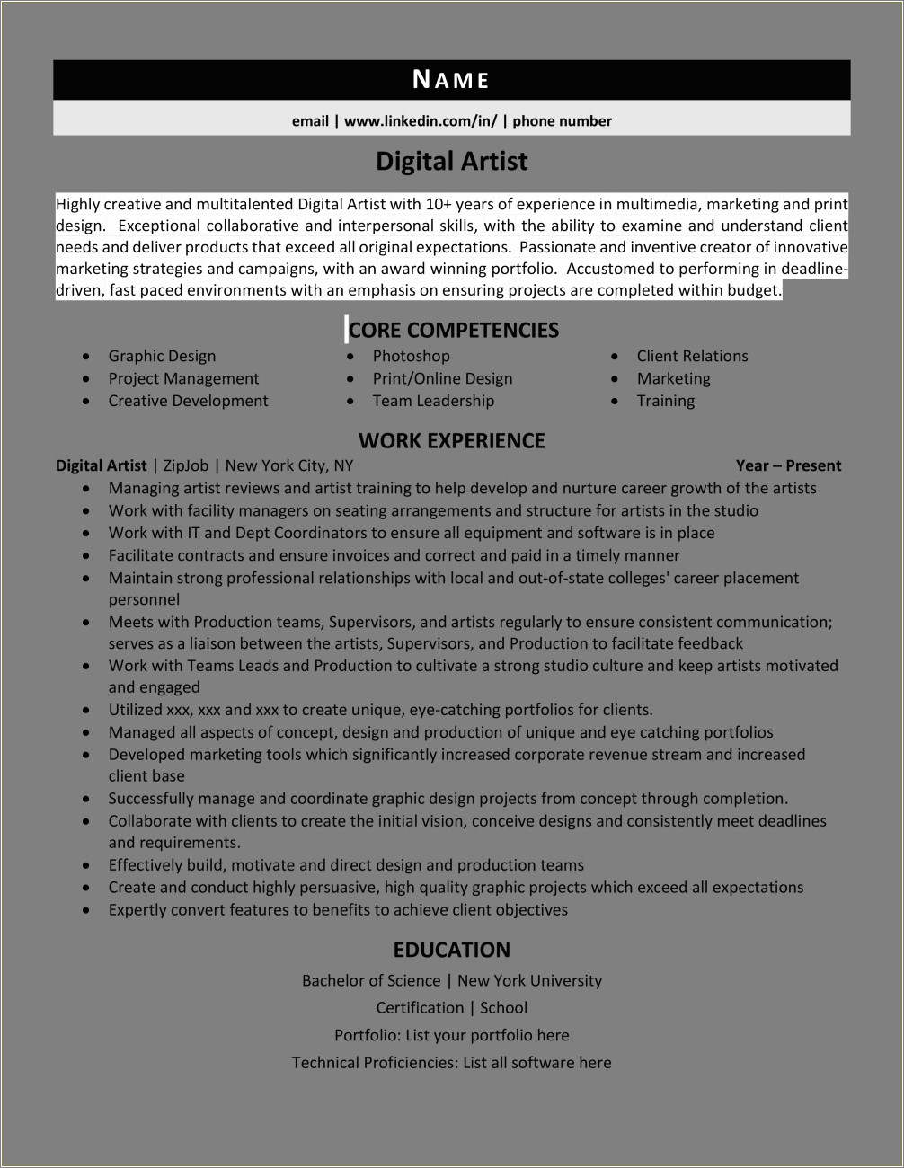 Obejctive Part Of Resume For Art Jobs