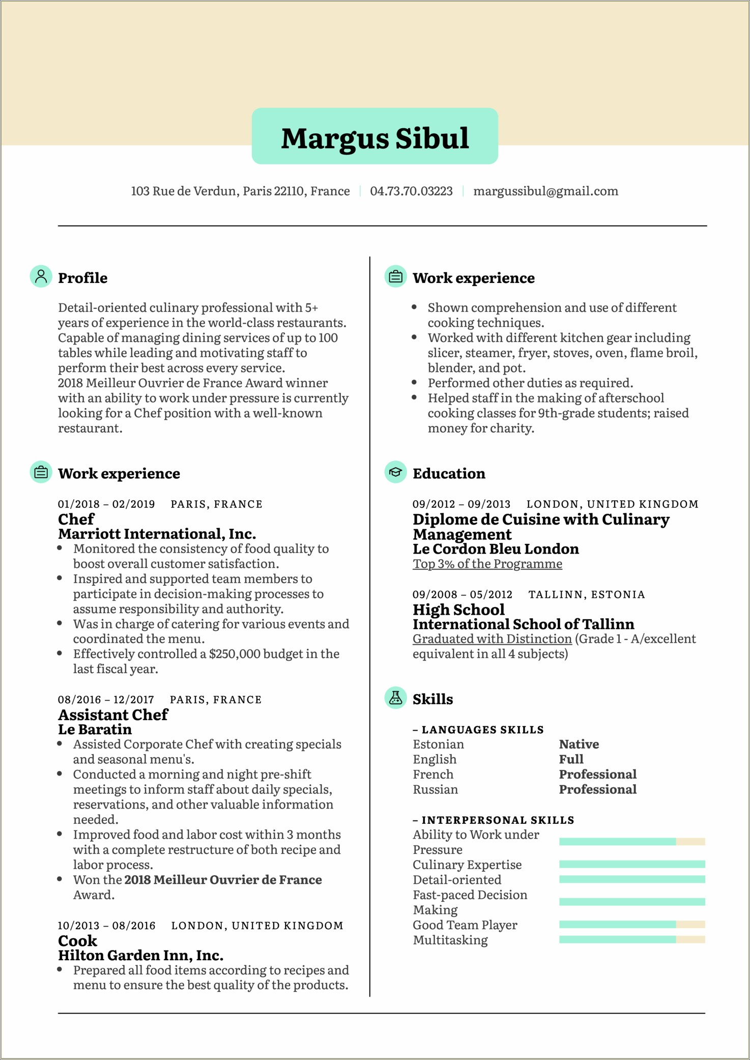 Object For Resume For Job In Food Service