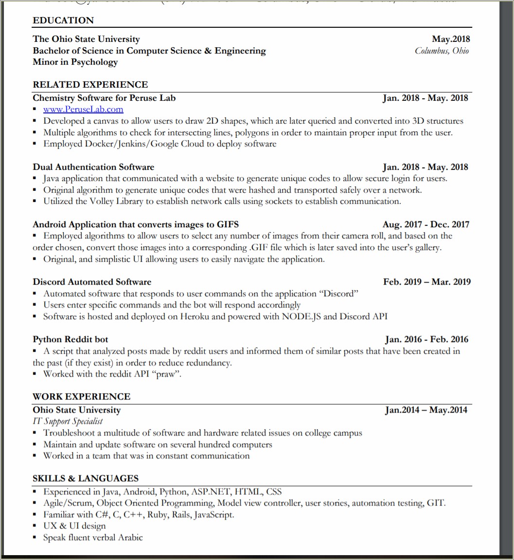 Object Oriented Programming Resume Entry Level