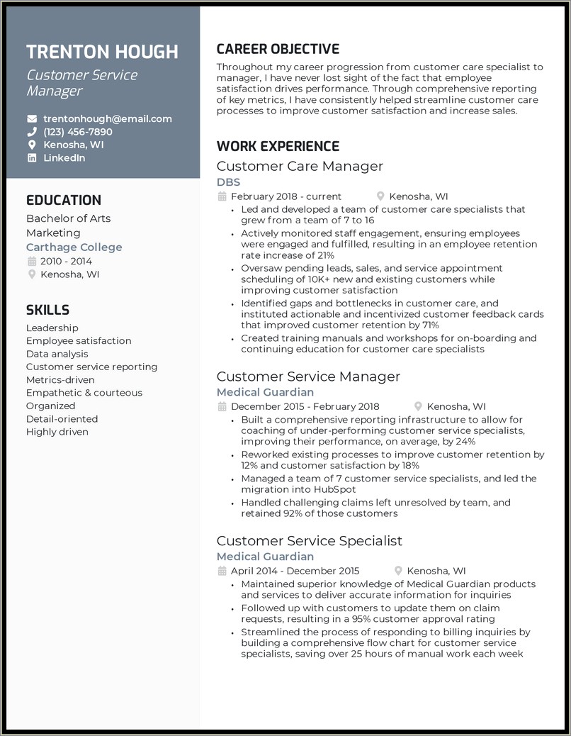 Objective Examples For Resume For Customer Service