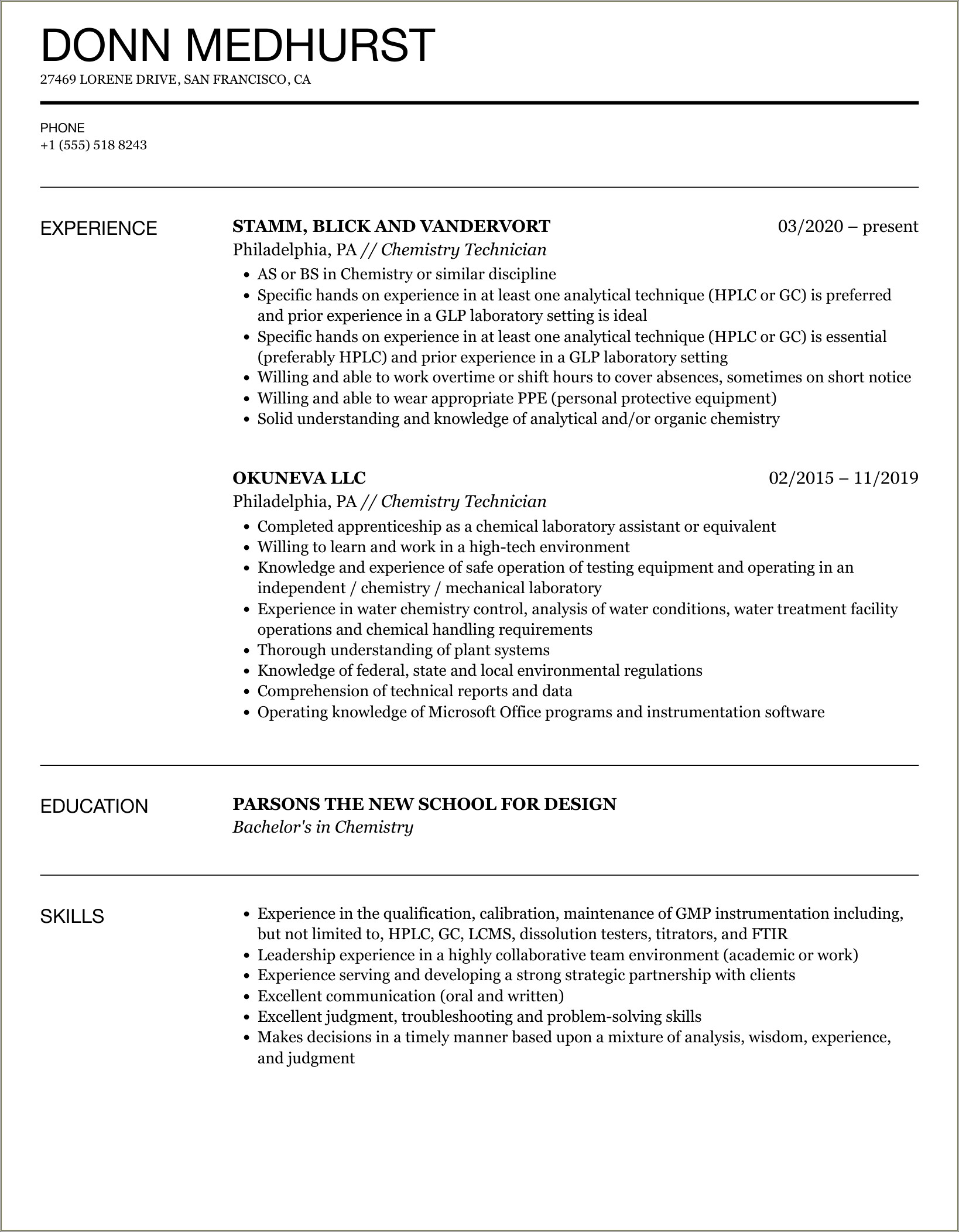 Objective For A Chemical Mixture Resume