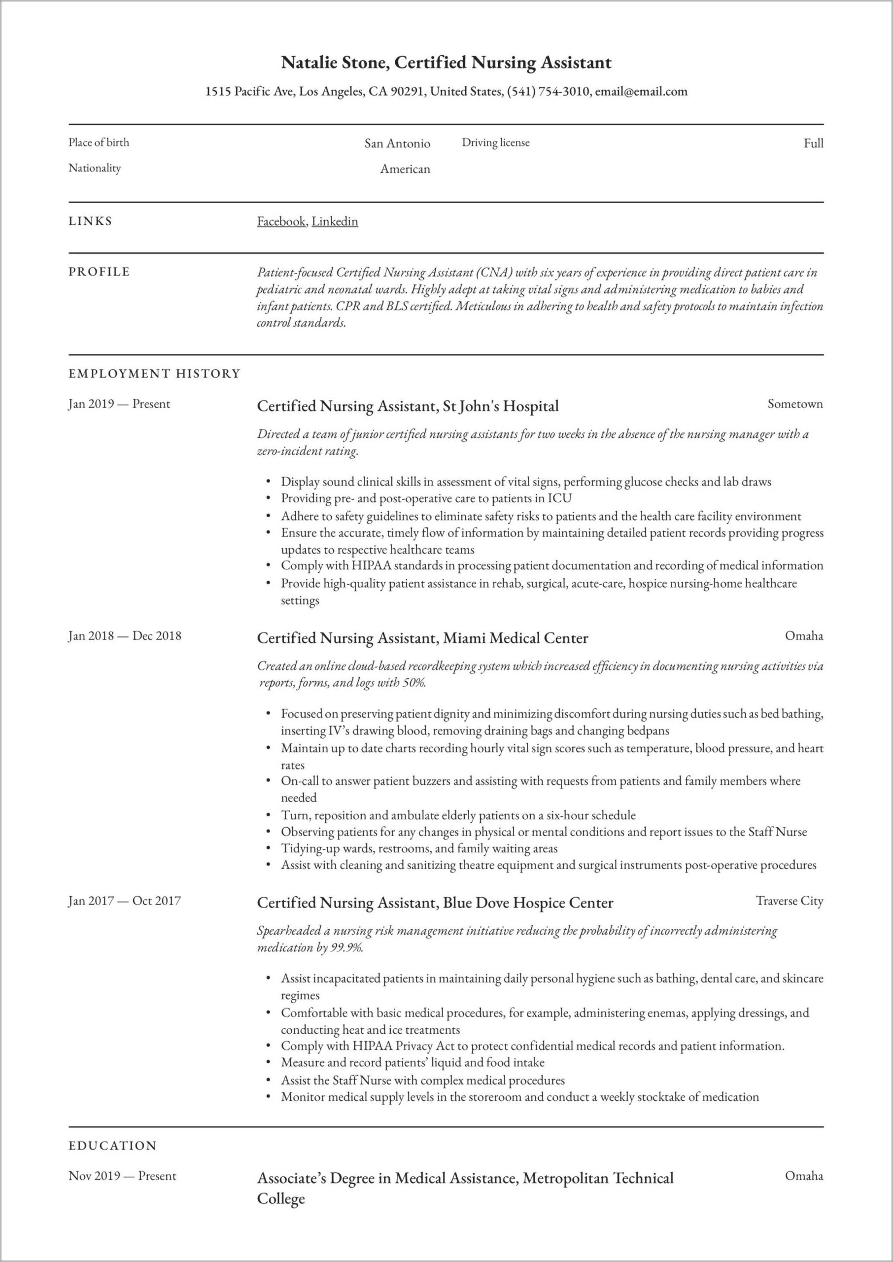 Objective For A Nursing Assistant Resume