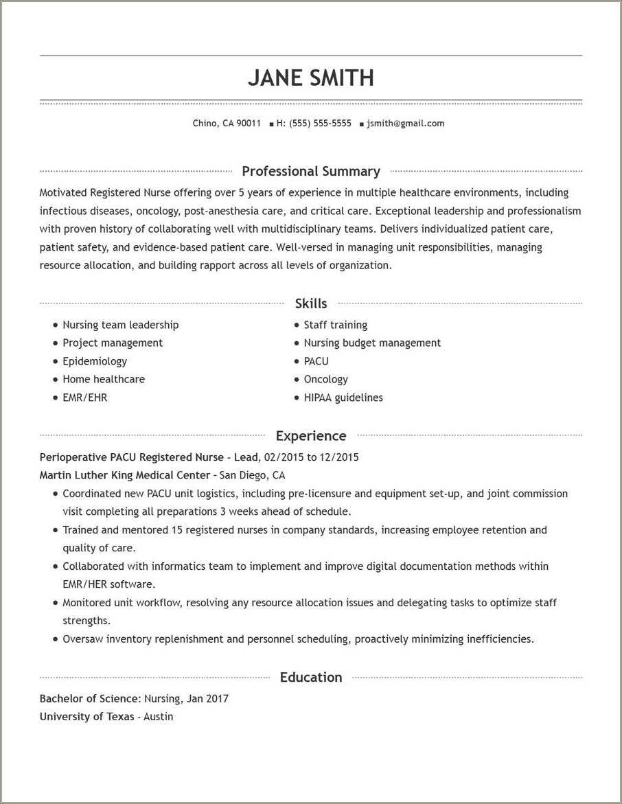 Objective For A Nursing Resume Examples