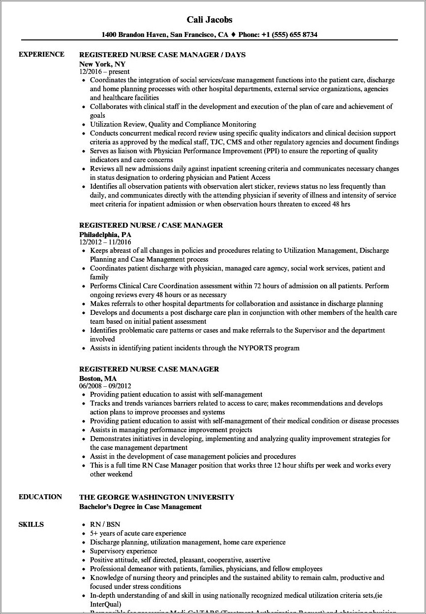 Objective For A Registered Nurse Case Manager Resume
