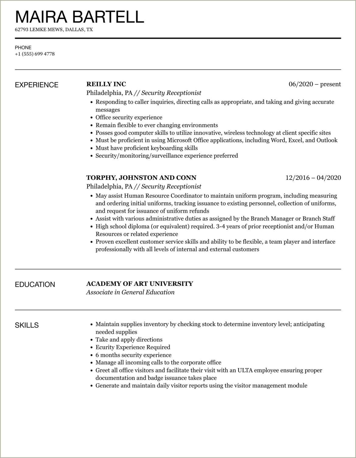 Objective For A Resume As Law Firm Receptionist