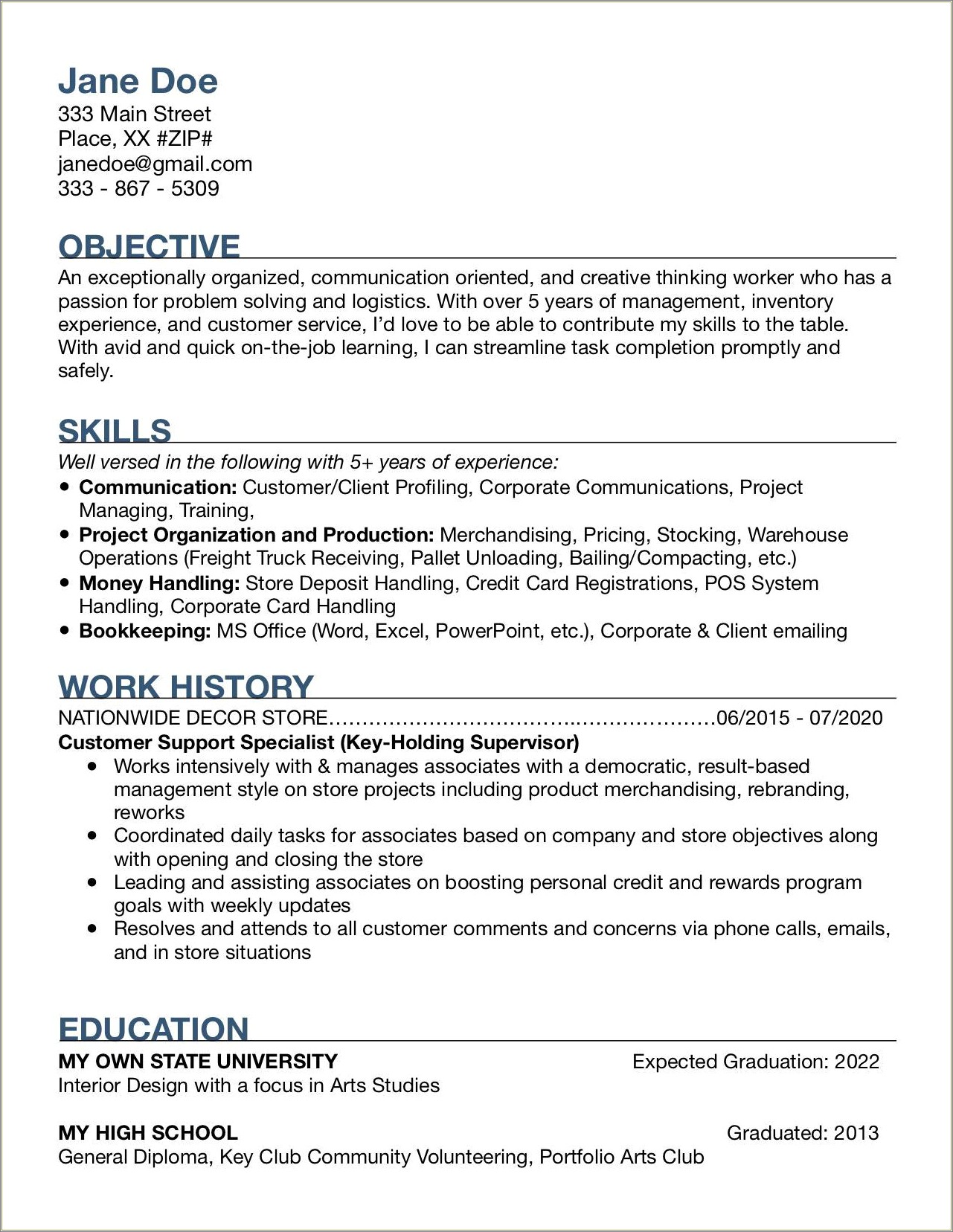 Objective For A Retail Job Resume