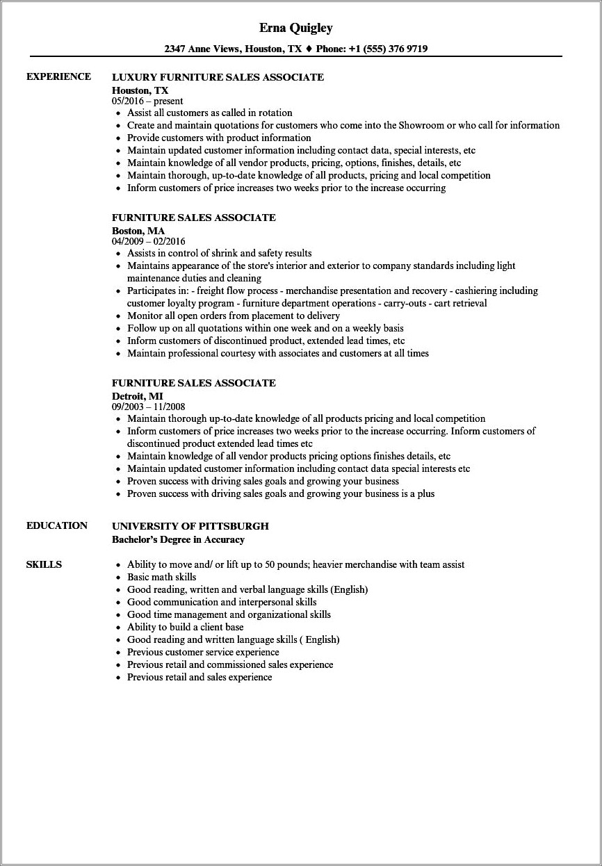 Objective For A Retail Sales Associate Resume Sample