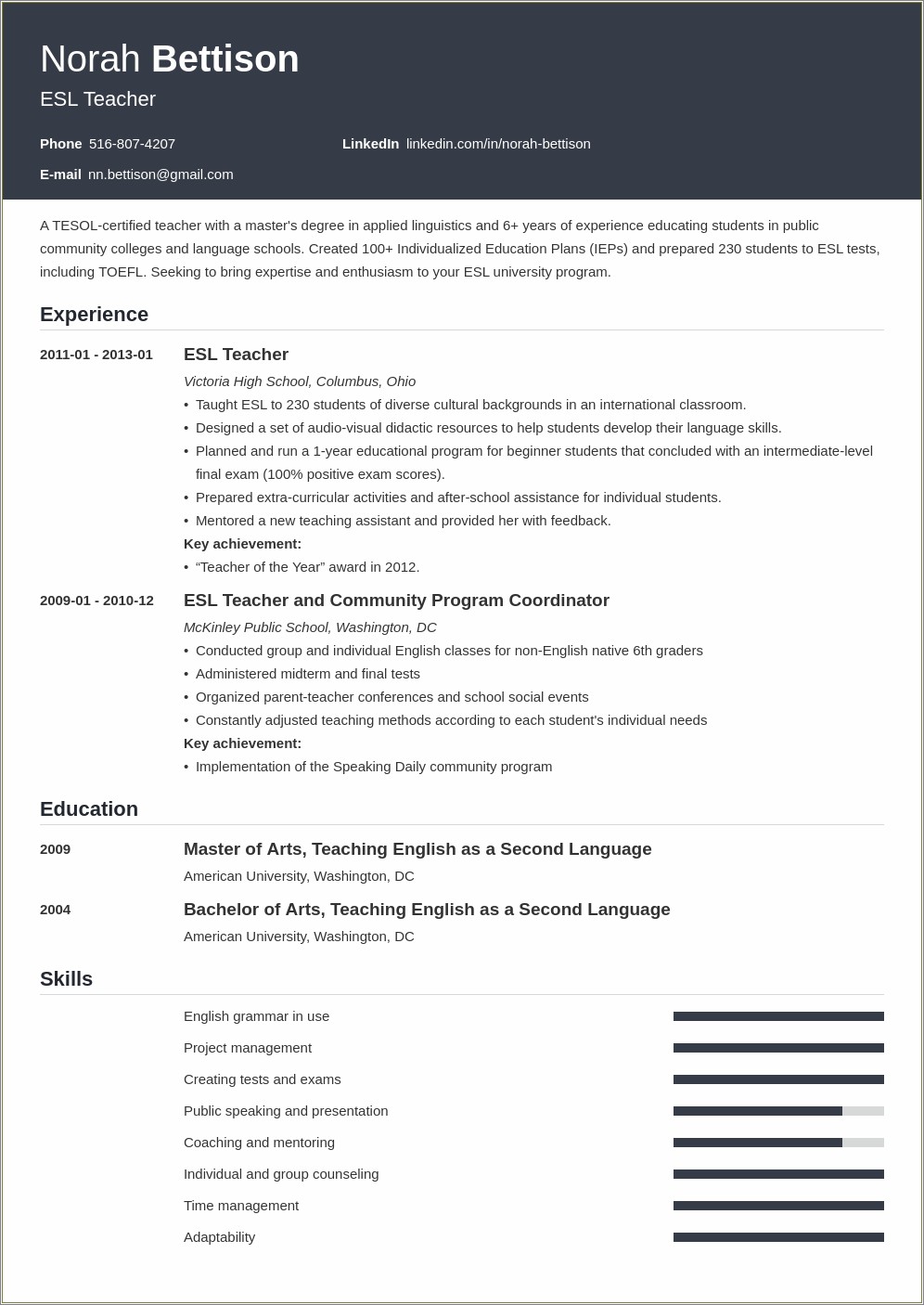 Objective For A Teacher On Resume