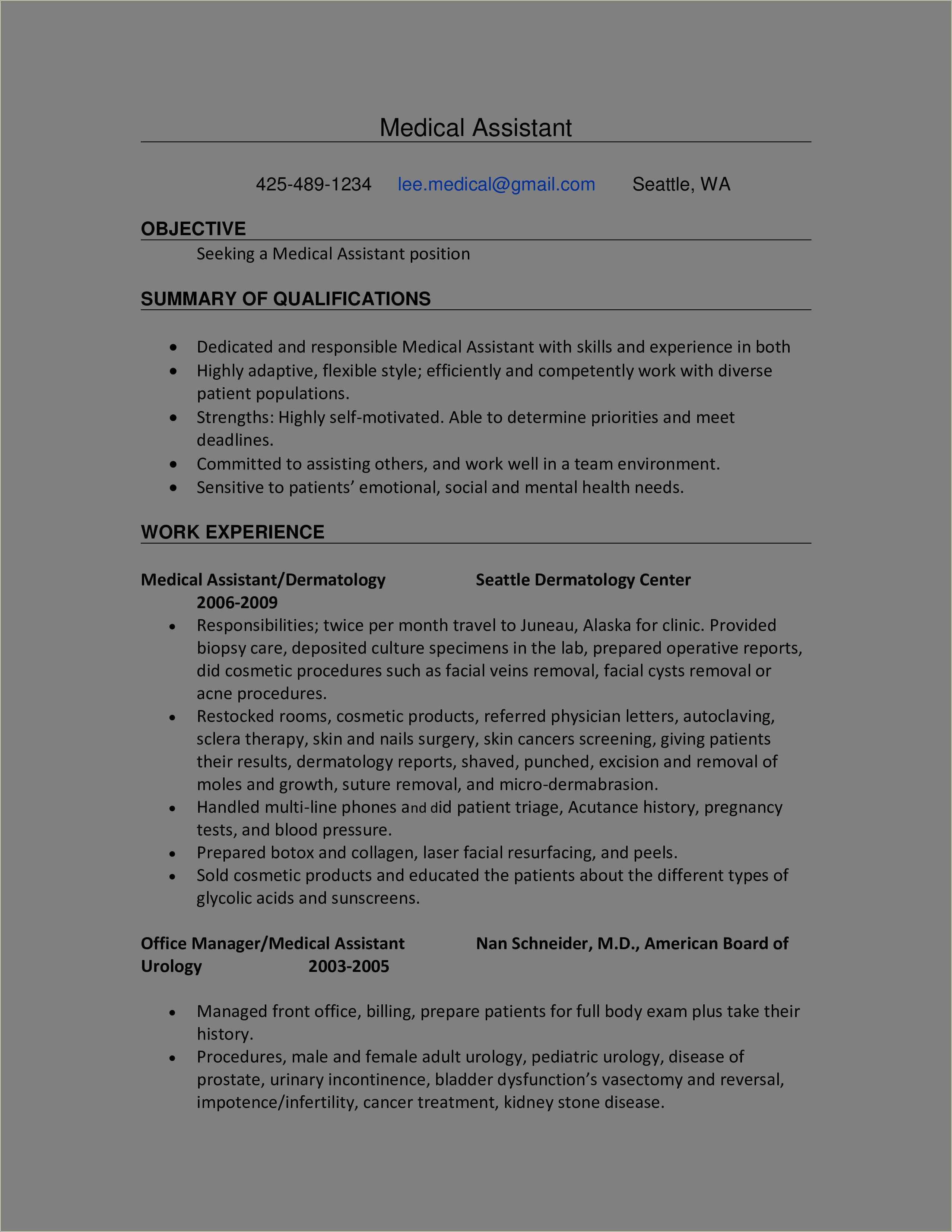 Objective For Administrative Medical Assistant Resume