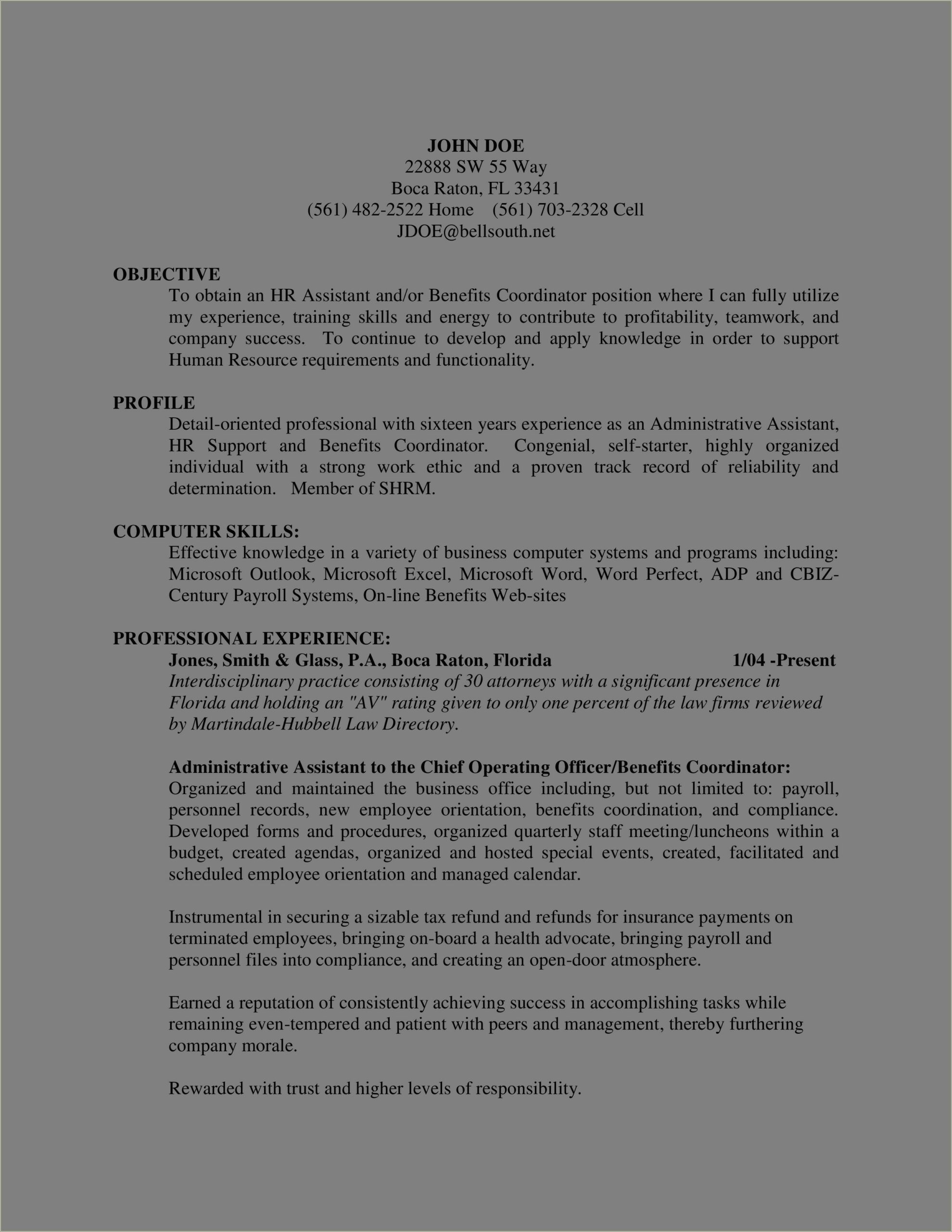 Objective For Business Resume Administrative Assistant