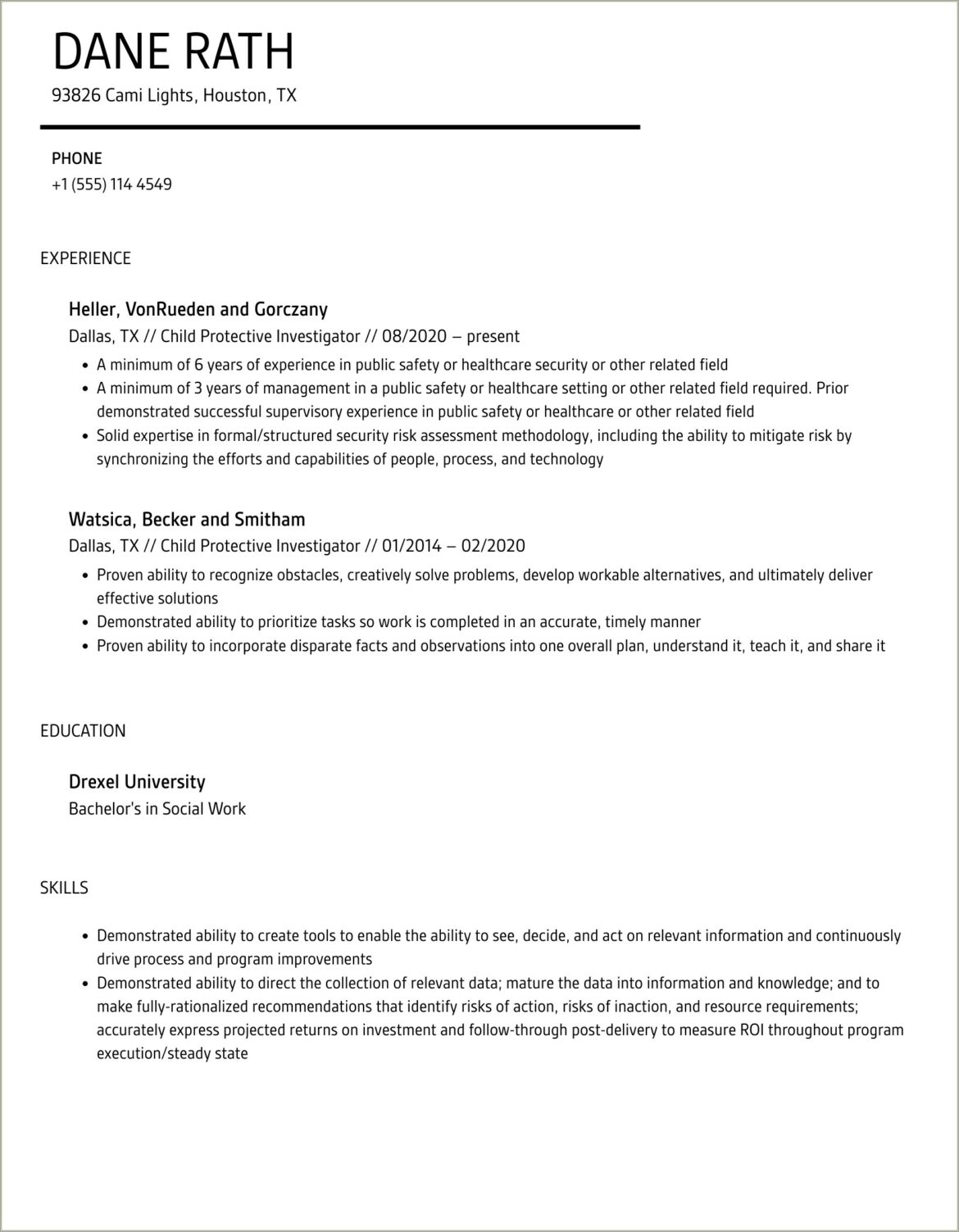 Objective For Child Investigator Employment Resume